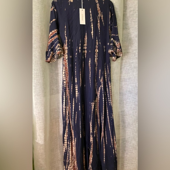 Rubyzaar by Sivana Tie Dye Navy and Beige Wrap Dress, Size S/M - Picture 3 of 7